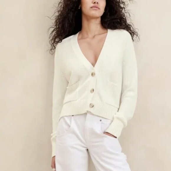 Banana Republic Demi Cotton Silk Cardigan Cream White Small - Picture 1 of 12